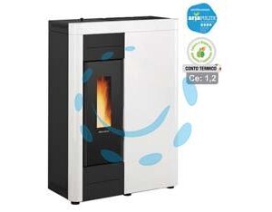 STUFA A PELLET VIRNA IDRO 14,5 KW BIANCA (CONTO TERMICO) - misure cm.79,3x38,4x110,5h. peso kg.151 - Marca NORDICA - Cod: 351201